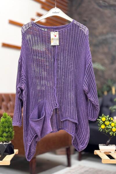 sahnemoda Pulover largi din plasă cusut în față cu un singur buzunar