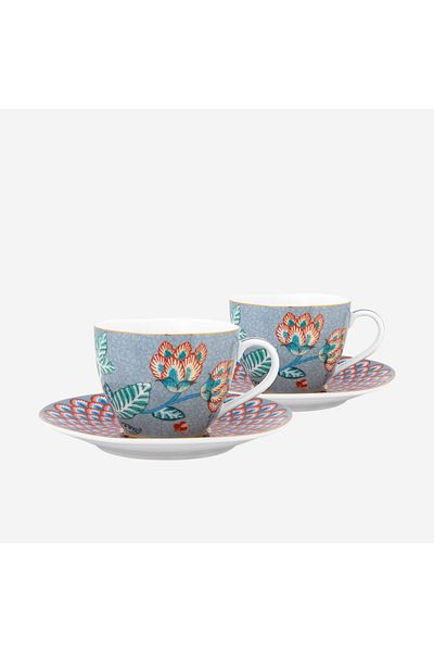 Pip Studio Flower Festival Blue Porcelain Coffee Cup Set 120 ml