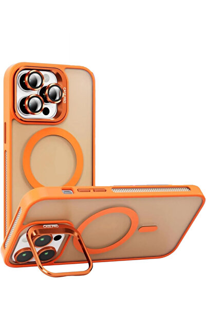 Caseji Apple Iphone 15 Pro Max Uyumlu Kılıf Standlı Mat Magsafe Metal Tuş Kam...