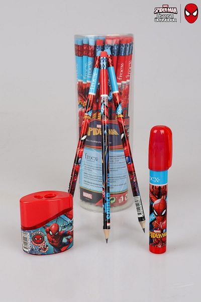 SPIDERMAN Spiderman 3 - 3 Pieces Pencil with Eraser, Double Bias Pencil Sharpener and Rocket Eraser Stationery Set