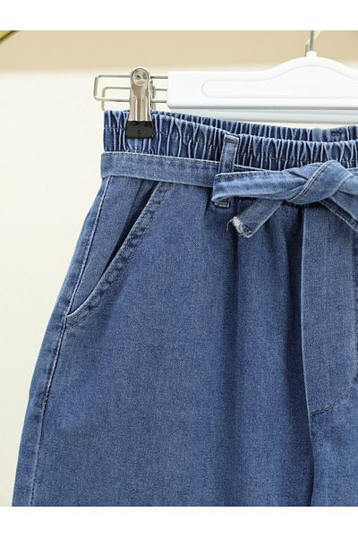 Modamorfo Blugi cu curea elastică în talie cu picioare largi - Albastru închis