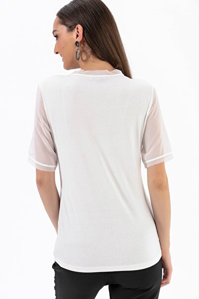 By Saygı Blůza s límcem z šifonu s drahokamu z lycry