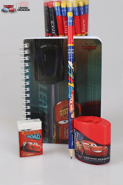 CARS Licensed Cars Memo Pad - Pencil, Double Sharpener and Eraser Stationery Set