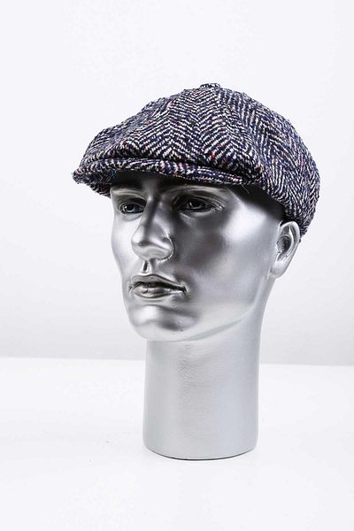 Kravatkolik Men's Navy Blue Herringbone Wool Cap - Kst93