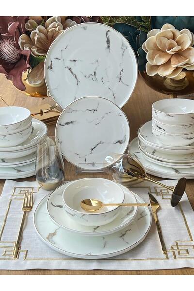ROSSEV Yemek Takımı Marble Gold 24 Parça 6 Kişilik