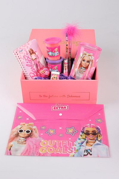 Barbie Dekomus Special Boxed Licensed Snap File, Feather Snap Pencil, Eraser, Pencil Sharpener, Piggy Bank