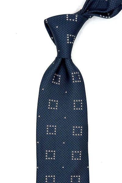 Kravatkolik Navy Blue Motif Pattern Italian Silk Tie İk1685