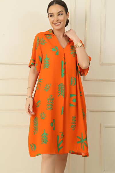 By Saygı Polokošile se vzorem kapsy s krátkým rukávem Oversize Pohodlné viskózové šaty