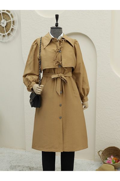 Modamorfo Trenchcoat mit Knopftasche und Schnürung vorne