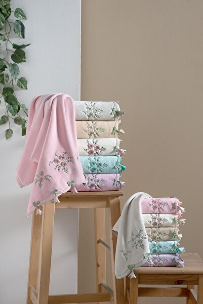 Turkar-Arliva KÜPELI KADIFE NAKIS ÇEYIZ HAVLUSU MINT 50X85