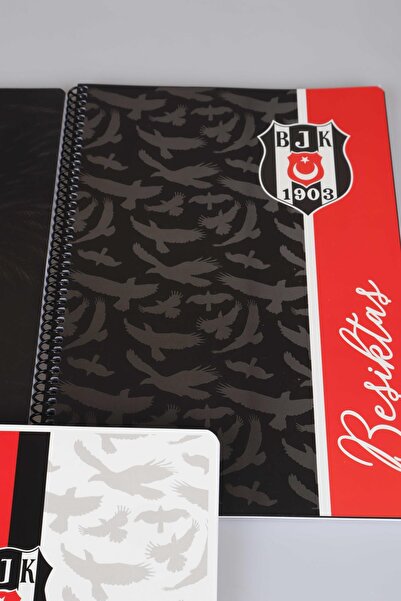 Beşiktaş "Dekomus Pocket Notebook with Gift" Licensed Spiral 2 Pieces Checkered and 2 Pieces Lined A4 Cardboard