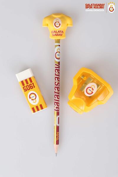Galatasaray Lisanslı Silgi Tepeli Kurşun Kalem, Logo Silgi Ve Kalemtraş Kırtasiye Seti