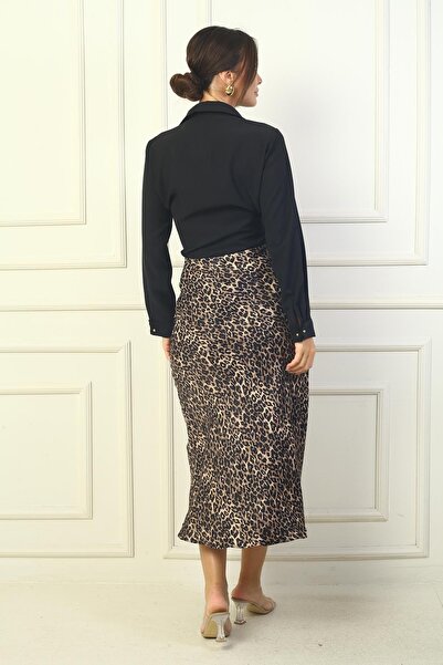 By Saygı Λεοπάρ μοτίβο σατέν φούστα - Ελαστική μέση