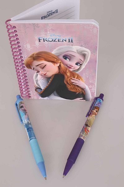 Disney Caiet de note cu dungi ELSA FROZEN LICENȚIAT și stilou cu vârf versatil 0,7 mm PACHET DE 2