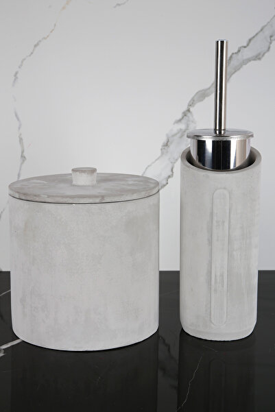 betonmall 4 Piece Concrete Bathroom Set Toilet Brush Dustbin 4 Lt