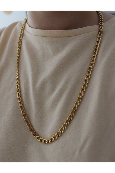 nevamor Steel Long Thick Gold Chain Necklace