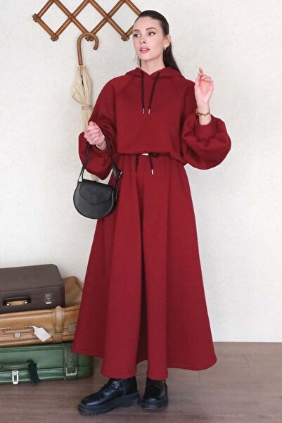 Ceylan Otantik Bordo 3 İplik Sweat & Etek Takım