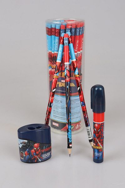 SPIDERMAN Spiderman 3 - 3 Pieces Pencil with Eraser, Double Bias Pencil Sharpener and Rocket Eraser Stationery Set