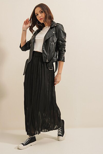 By Saygı Lined Striped Skirt with Elastic Waist