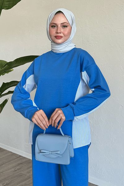 InStyle طقم مزدوج باللون الأزرق - قميص مزين