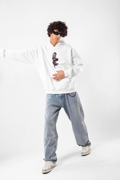 Sekizbiraltı Δωρεάν γκάνγκστερ εμπριμέ υπερμεγέθη Unisex White Hoodie