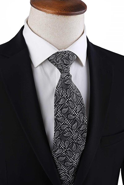 Kravatkolik Чорно-білий шарф з візерунком Італійський шовковий краватка ІК1691