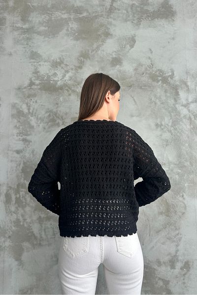 macharel jeans Damen-Strickpullover mit geprägtem Muster und durchbrochener Stickerei, Saison-Strick, Schwarz, 1511 Schwarz