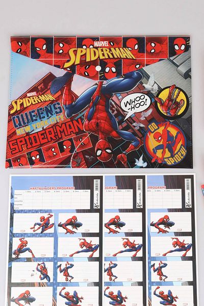 SPIDERMAN 10 Pieces Licensed Stationery Set - Snap File, School Label, Memo Pad and 3 Pencils