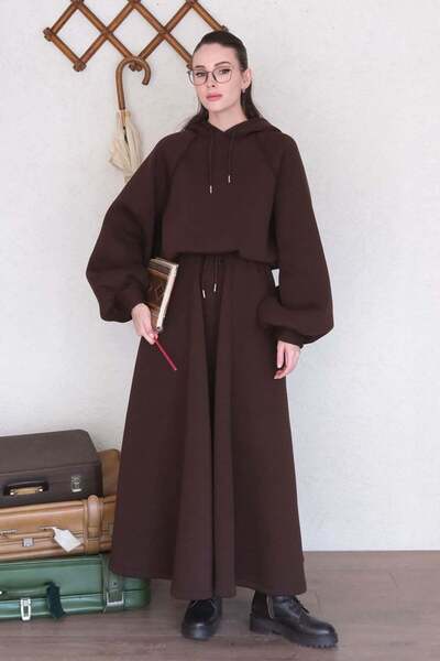 Ceylan Otantik Bitter Brown 3 Yarn Sweat & Skirt Set