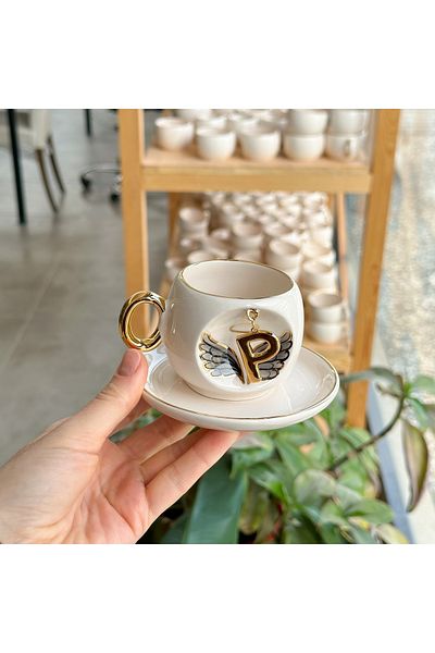 BSK Black Letter Ceramic Cup - Angel Brown Letter P