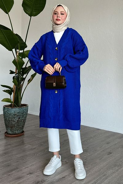 InStyle Cardigan tricotaj cu nasturi Evia - Albastru închis