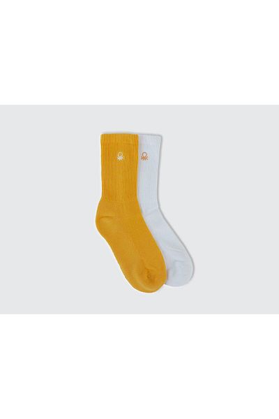 United Colors of Benetton Boy's Yellow Mix Logo Printed 2-Piece Socks Set