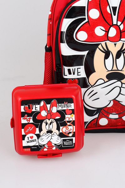 Minnie Mouse حقيبة مدرسية ميني ماوس مرخصة للموسم الجديد سعة 500 مل - طقم وعاء غداء وزجاجة مياه