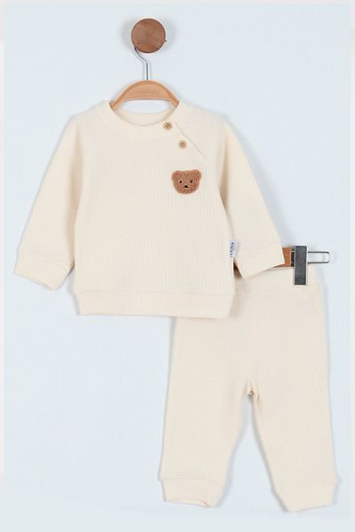 damdamin Unisex Seersucker Fabric Teddy Bear Detailed Cotton Bottom Set