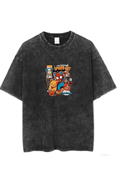 DEEFWEAR SpiderCat Štampano oprana vintage unisex majica
