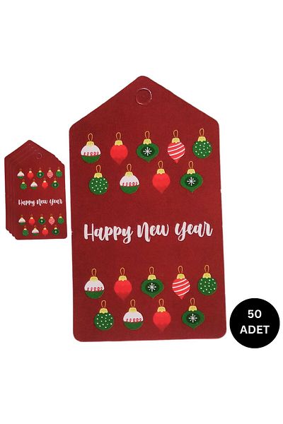 roco paper Christmas Themed Ornamental Globe Gift Tag and Packing Card - Happy New Year, 50 Pieces, 4.5X8 cm