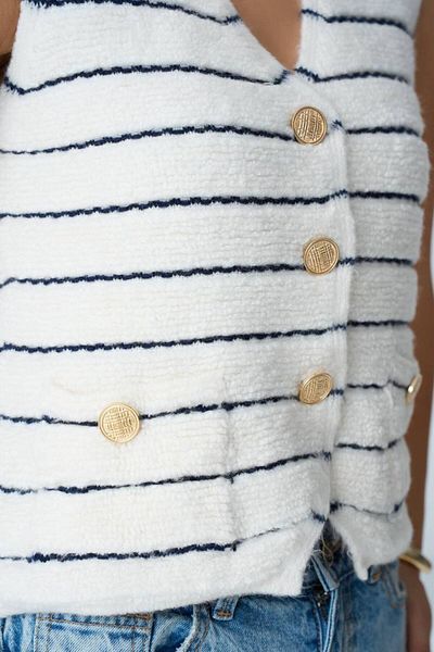 My Blog Creme - Marineblaue 5-Knopf-Strickweste - TY 241019