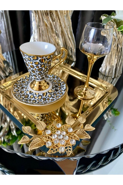 atabey home collection Gold Lux Crystalized Bowl Model - 2 Pieces Coffee Tea Presentation Tray