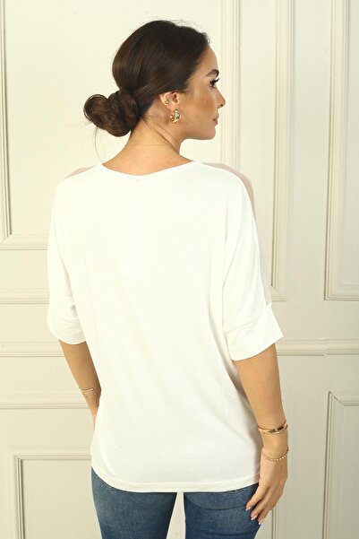 By Saygı Γυναικεία μπλούζα με φαρδιά εφαρμογή από τούλι με κεντημένο μπροστινό μέρος με πέτρες