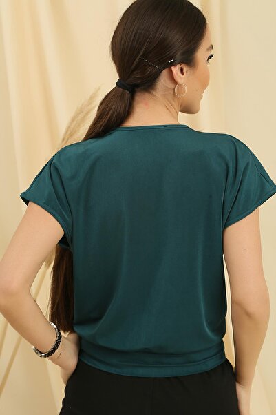 By Saygı Double Breasted Collar Crystal Fabric Sleeveless Blouse