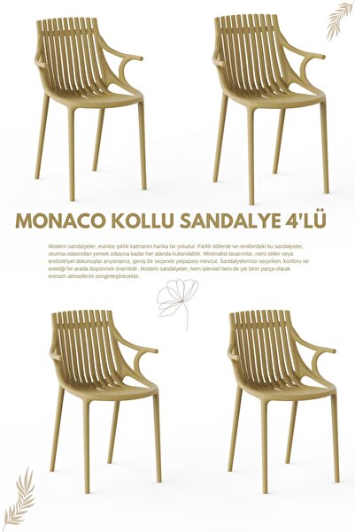 Daim Plastik MONAKO KOLLU  LÜX CAFE &  RESTAURANT  SANDALYESİ 4 Lü Set