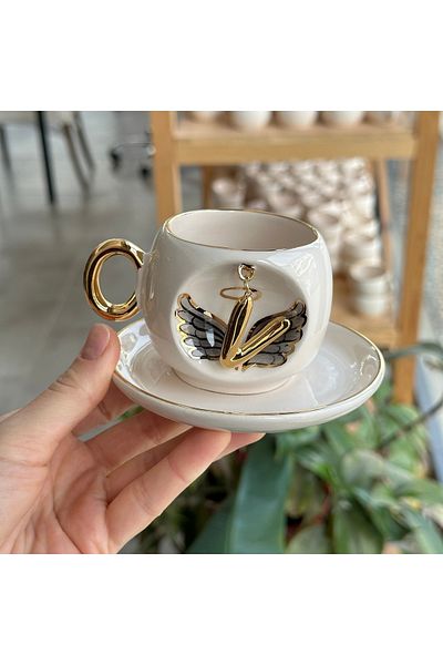BSK Black Letter Ceramic Cup - Angel Brown Letter V