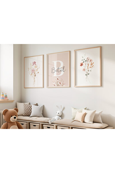 Efsa Sanat Tasarım İsme Özel Çerçeveli Kız Çocuk Odası Tablo Seti - Çocuk Odası Tablosu - Modern Tablo Seti