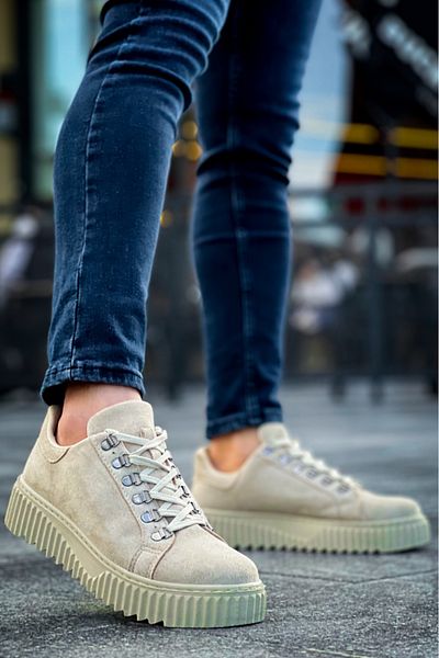 BOA Ba0505 Hook and Loop Lace Cream Color High-Top Casual Shoes