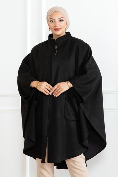 KADEEM Suede Poncho & Black