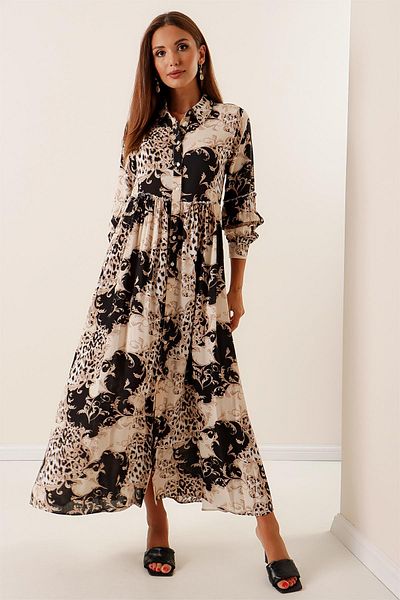 By Saygı Print Viscose Long Shirt Dress