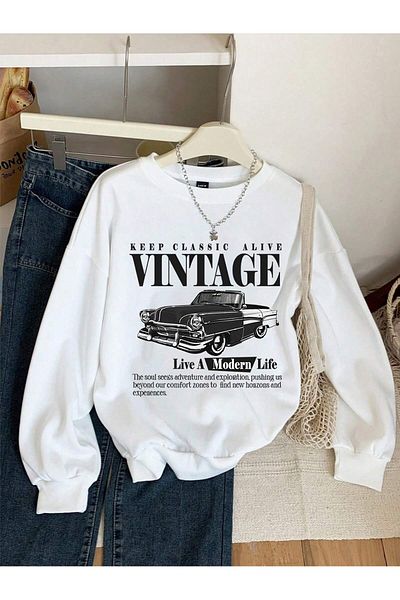 Vordevia Vintage Car Printed Oversize Sweatshirt