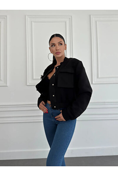 Weyeze Snap Closure Double Pocket Crop Jacket Ae-K56033Wyz