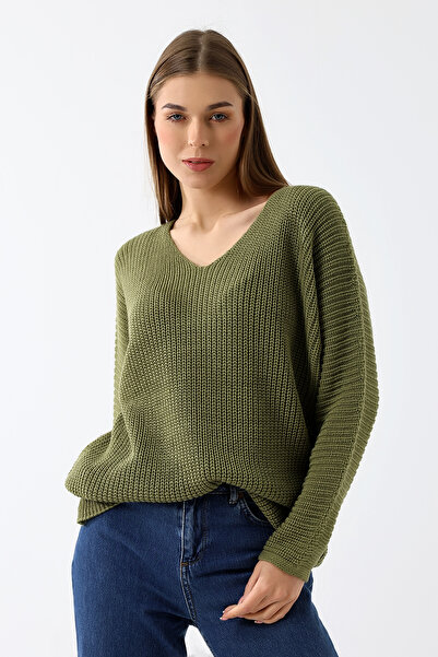Devinka Women's Oversize Casual V-Neck Knitwear Sweater