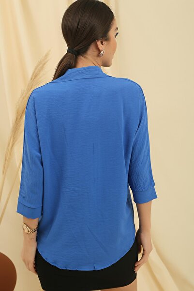 By Saygı Polo Neck Three Quarter Sleeve Ayrobin Blouse